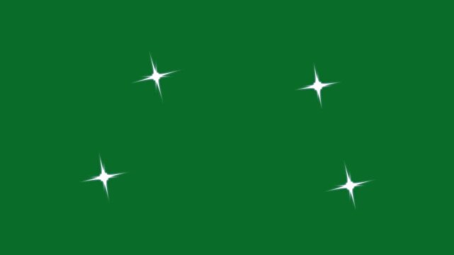 Sparkle magic starburst animation with glowing twinkling stars and shining glitter particles, green background cinematic flash effect seamless loop overlay for video editing festive celebration 4K