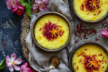 zerde traditional dessert on table top view