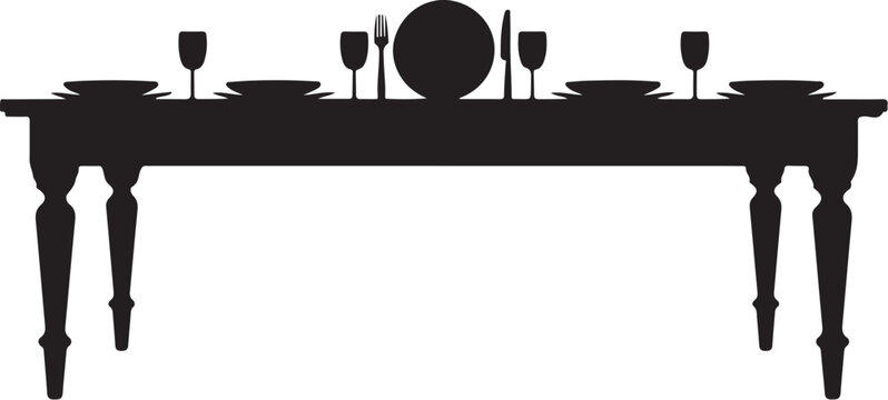 Black Silhouette of a Table with Plates Glasses and Cutlery