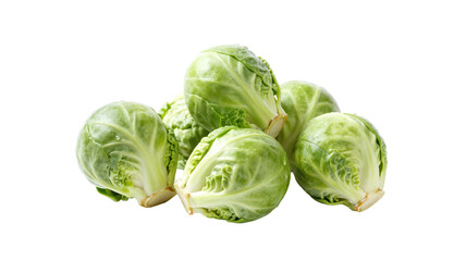 Pile of fresh green Brussels sprouts isolated on white background, healthy eating and nutritious vegetable