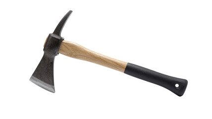 Halligan bar tool isolated on white, a versatile firefighting and rescue tool with wooden handle