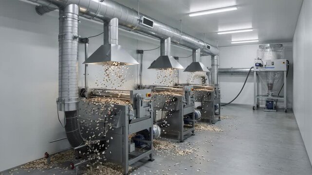 Compact room paper dust extraction setup showing confined overhead ducts efficiently removing paper scraps and dust directly from converting equipment in a smallscale production