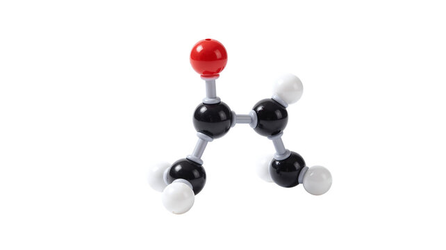 Acetaldehyde molecule model showing carbon, hydrogen, and oxygen atoms in a scientific representation