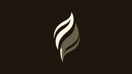 A stylized flame symbol, composed of layered, curved shapes, against a dark brown background