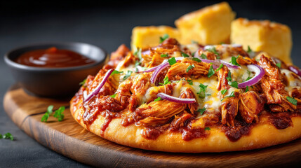 Barbecue chicken pizza with red onions