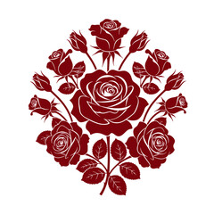 Elegant Red Rose Bouquet Silhouette with Buds and Leaves