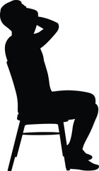 Fototapeta premium Man sitting in chair with hand on head in thoughtful pose