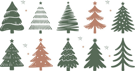 Fototapeta premium A collection of 10 unique christmas trees with various decorations and colors