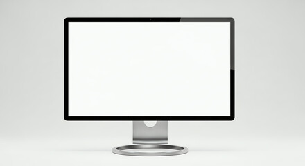 Modern computer monitor with blank white screen on a light grey background