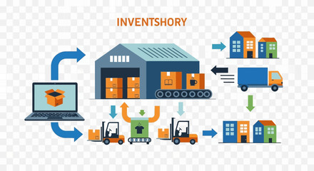 Fototapeta premium Warehouse logistics with delivery truck and forklift operations.
