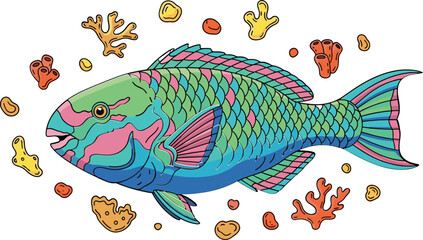 Vibrant tropical fish swimming among colorful coral reef © Mother Of Mahofuj