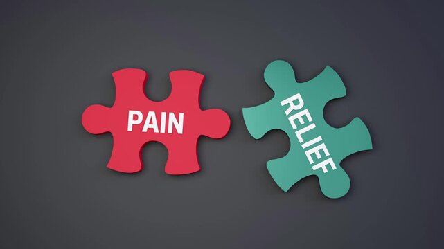 4K 3D Animation of Pain to Relief Concept Using Puzzle Pieces on Medical and Healthcare Background
