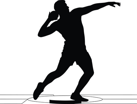 Athlete in dynamic motion throwing shot put