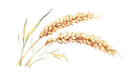 Fototapeta premium Golden wheat ears with green leaves showcasing the beauty of agricultural produce and nature