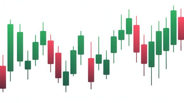Candlestick chart pattern with green and red bars, stock market trading graph, financial data analysis background