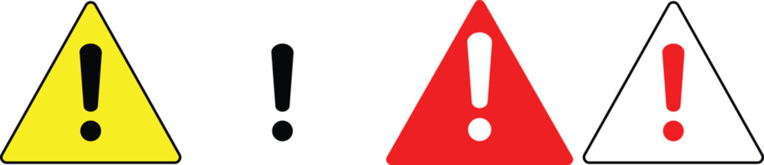 Warning signs with exclamation marks in yellow black red and white colors