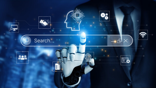 Artificial intelligence AI search concept enabling smarter discovery, recommendations to digital services and knowledge. Generative AI search engine algorithm provide user intent result. Corpus
