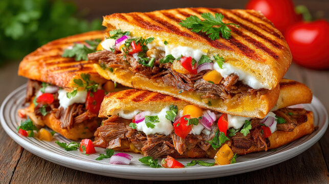 Pressed Cuban sandwich (Cubano) on a plate