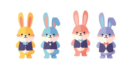 Obraz premium Four adorable cartoon rabbits wearing vests and bow ties