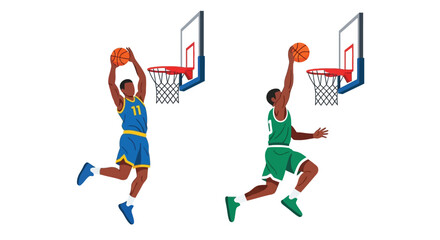 Fototapeta premium Two basketball players in mid air preparing to dunk the ball