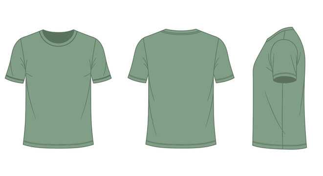 Olive green t shirt mockup displayed from front back and side views