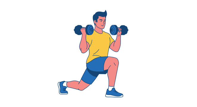 Illustration of a man performing a dumbbell lunge exercise