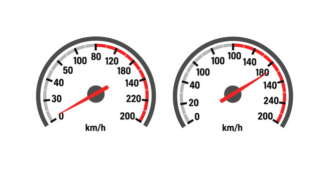 Two speedometer gauges displaying speed readings in kilometers per hour