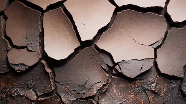 Dry cracked earth with deep fissures forming an abstract texture, symbolizing drought, desiccation and environmental change on arid, weathered ground under harsh conditions