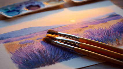 paint brushes on a blue background
