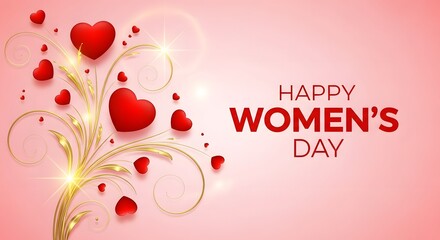 Happy women's day celebration with red hearts and floral design