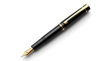 Fototapeta premium A luxurious black fountain pen with gold accents lies on a white background, exuding elegance and sophistication.