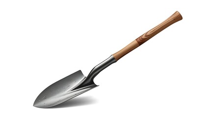 Fototapeta premium A garden shovel with a wooden handle on a white background