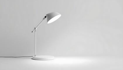 A modern white desk lamp on a plain background with a sleek design and adjustable arm
