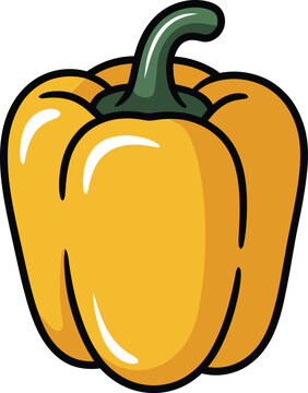 Cartoon illustration of a yellow bell pepper with thick black outlines