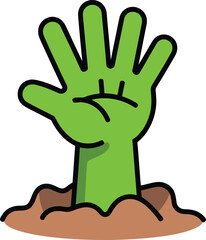 Obraz premium Cartoon green zombie hand reaching up from brown dirt