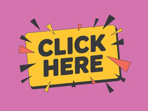 A bright yellow click here button with black text on a pink background