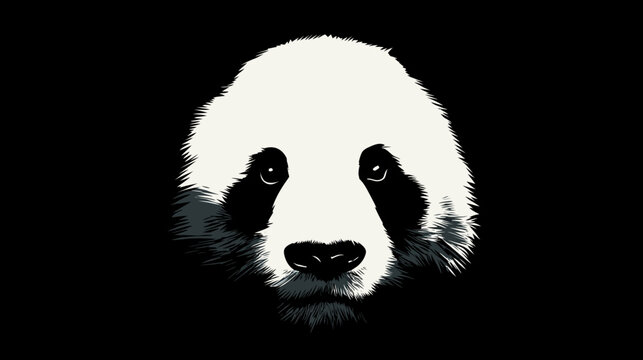 A detailed digital portrait featuring the face of a panda against a stark black background