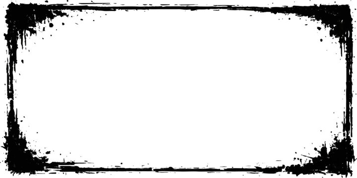 Grunge black frame border with rough dirty texture and splatter edges for vintage design decoration and text background