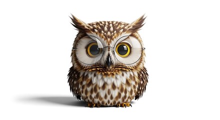 Obraz premium Wise Owl with Glasses, Cute Cartoon Character, Studio Portrait