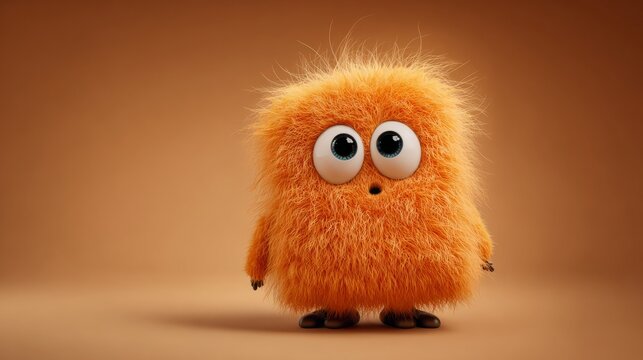 Cute orange color furry monster 3D cartoon character