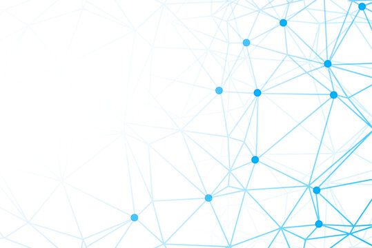 Abstract network of connected nodes with light blue lines on white background