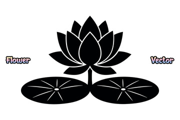 Floating lotus pond silhouette. Water lily plant graphic. Zen garden floral element. Minimalist aquatic nature art. Black and white botanical icon. Elegant bloom with lily pad detail vector. © Mst