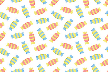 Seamless candy pattern, cute colorful sweets background for party design, packaging, textile and wallpaper illustration