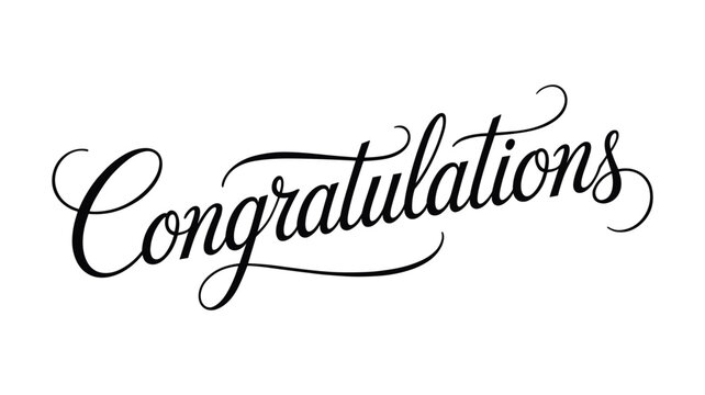 Keywords: Black script calligraphy word congratulations on white background text