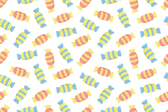Seamless candy pattern, cute colorful sweets background for party design, packaging, textile and wallpaper illustration