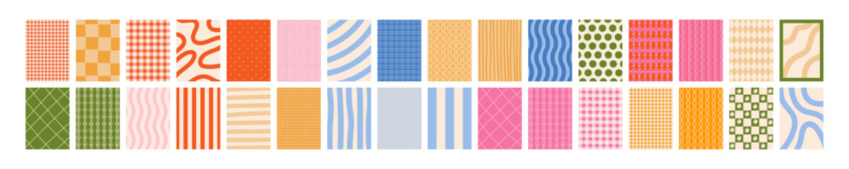 Abstract hand drawn backgrounds and patterns big set in modern retro style. Flat vector minimalist collection with stripes, dots, checks, and wavy lines for cover, poster, creative web design © Coxic25