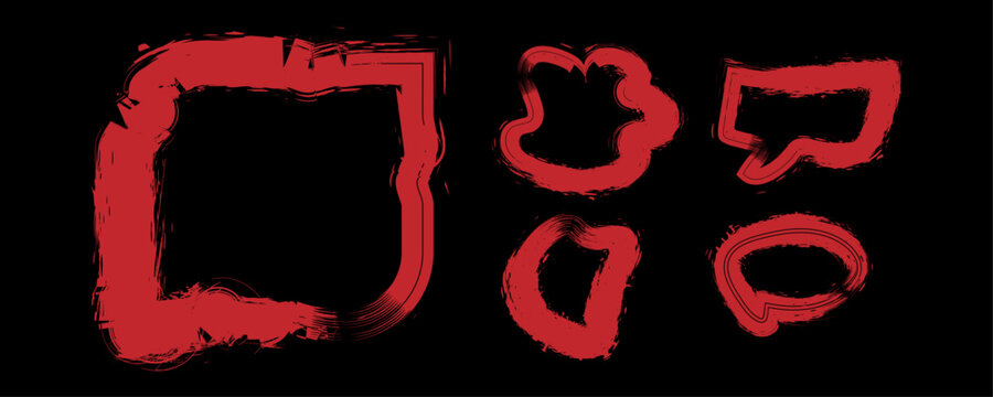 Red Brush Stroke Frames and Speech Bubble Doodle Elements Vector Set