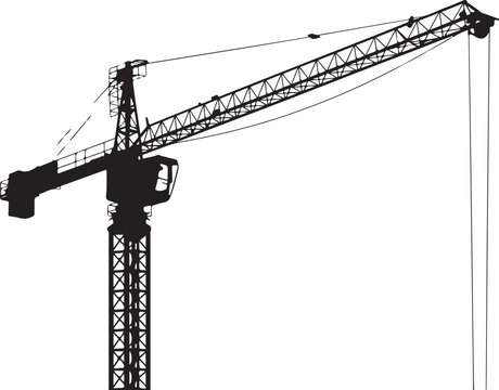 Black and white crane tower with extended arm construction