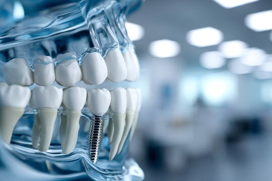 Dental implant tooth in jaw model dentistry concept