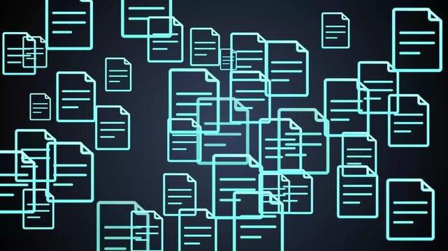 Digital documents floating in a dark, abstract space with a futuristic aesthetic.